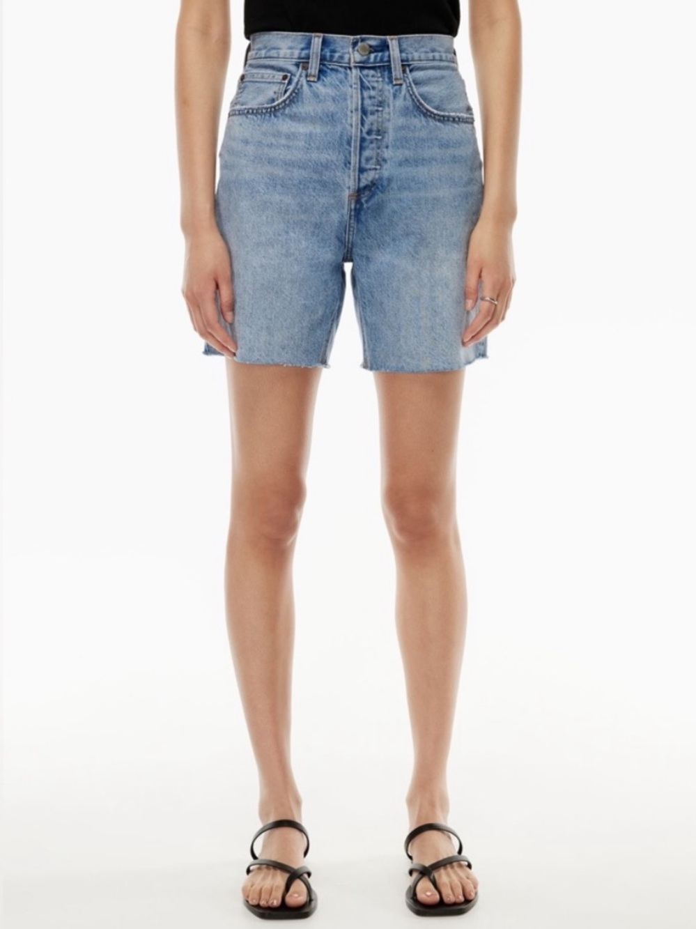 Aritzia Denim Forum the Joni mid length short 25 high rise cut off jean shorts